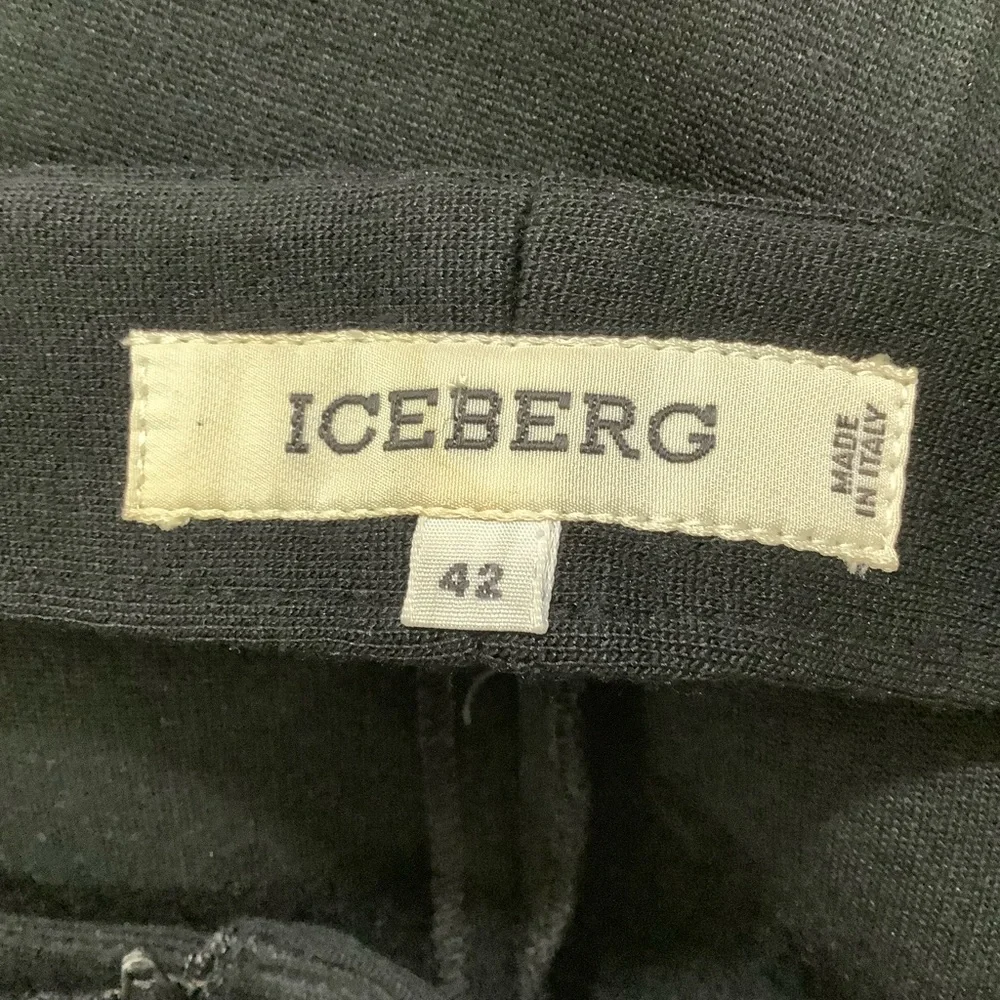 Iceberg Women's Wool Blend Black Leather Trim Trouser Pants EU 42 - Picture 7 of 7